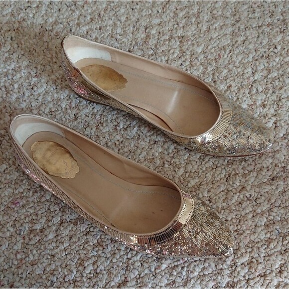 Rene Caovilla gold tone sequin satin ballet flat size 37.5 - Picture 1 of 16